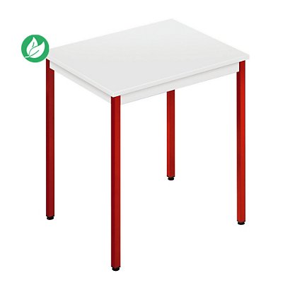 Table de réunion modulable rectangle - L.70 x P.60 cm - Plateau Gris - Pieds Rouge