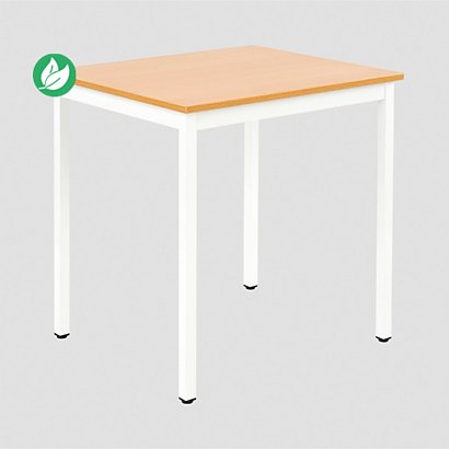 Table de réunion modulable rectangle - L.70 x P.60 cm - Plateau Hêtre - Pieds Blanc