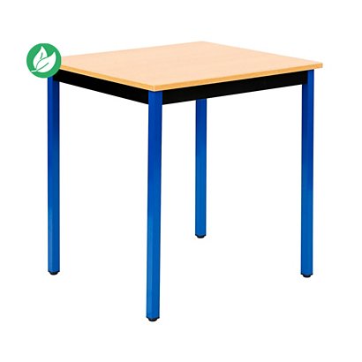 Table de réunion modulable rectangle - L.70 x P.60 cm - Plateau Hêtre - Pieds Bleu
