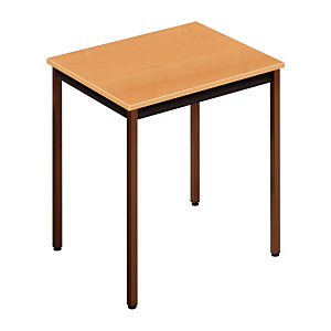 Table de réunion modulable rectangle - L.70 x P.60 cm - Plateau Hêtre - Pieds Brun