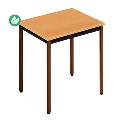 Table de réunion modulable rectangle - L.70 x P.60 cm - Plateau Hêtre - Pieds Brun - 1