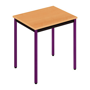 Table de réunion modulable rectangle - L.70 x P.60 cm - Plateau Hêtre - Pieds Prune