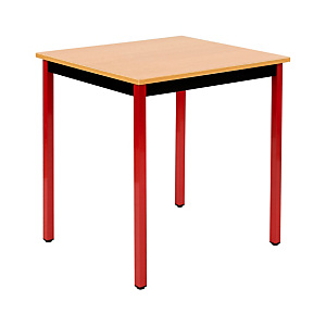 Table de réunion modulable rectangle - L.70 x P.60 cm - Plateau Hêtre - Pieds Rouge