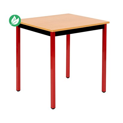 Table de réunion modulable rectangle - L.70 x P.60 cm - Plateau Hêtre - Pieds Rouge