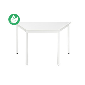 Table de réunion modulable trapèze - L.120 x P.60 cm - Plateau Blanc - Pieds Blanc