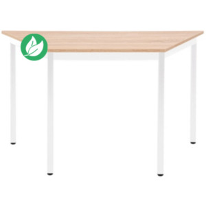 Table de réunion modulable trapèze - L.120 x P.60 cm - Plateau Chêne Nebraska - Pieds Blanc Table de réunion modulable trapèze - L.120 x P.60 cm - Plateau Chêne Nebraska - Pieds Blanc