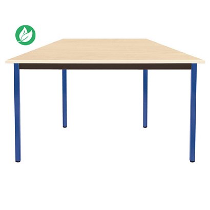 Table de réunion modulable trapèze - L.120 x P.60 cm - Plateau Erable - Pieds Bleu