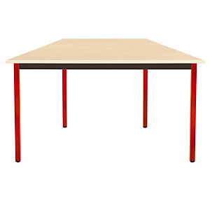 Table de réunion modulable trapèze - L.120 x P.60 cm - Plateau Erable - Pieds Rouge