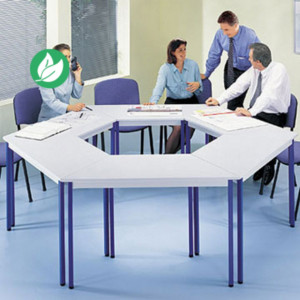 Table de réunion modulable trapèze - L.120 x P.60 cm - Plateau Gris - Pieds Bleu
