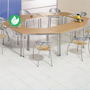 Table de réunion modulable trapèze - L.120 x P.60 cm - Plateau Hêtre - Pieds Aluminium