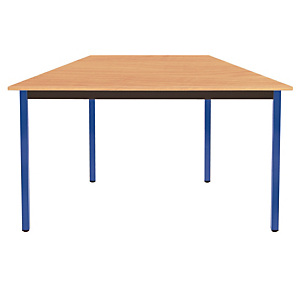 Table de réunion modulable trapèze - L.120 x P.60 cm - Plateau Hêtre - Pieds Bleu