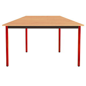 Table de réunion modulable trapèze - L.120 x P.60 cm - Plateau Hêtre - Pieds Rouge