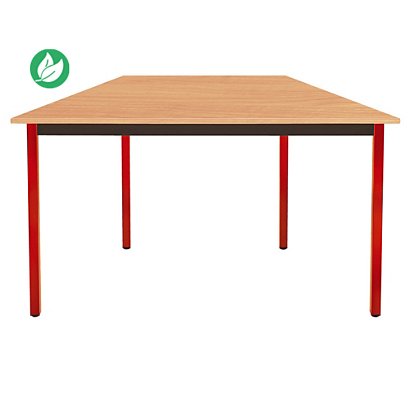 Table de réunion modulable trapèze - L.120 x P.60 cm - Plateau Hêtre - Pieds Rouge