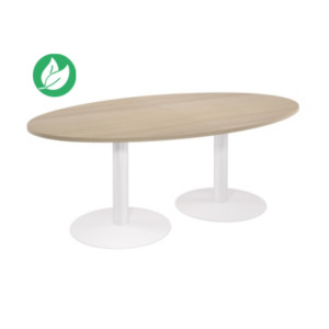 Table de réunion ovale L.200 x P.120 cm - Plateau Chêne - Pieds tulipe Blanc Table de réunion ovale L.200 x P.120 cm - Plateau Chêne - Pieds tulipe Blanc