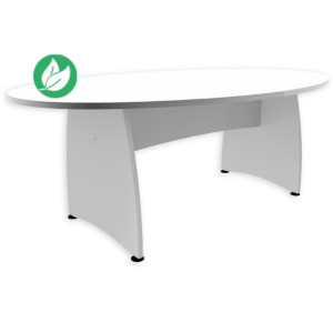Table de réunion ovale NF Environnement L.200 x P.120 cm pieds pleins - Blanc