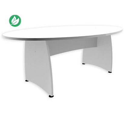 Table de réunion ovale NF Environnement L.200 x P.120 cm pieds pleins - Blanc