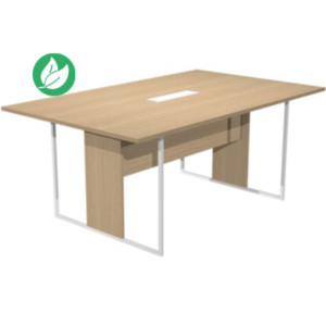 Table de réunion Presto 180 x 110 cm - Trappe d’accès centrale Plateau Chêne - Pieds Blanc Table de réunion Presto 180 x 110 cm - Trappe d’accès centrale Plateau Chêne - Pieds Blanc