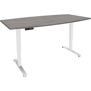 Table de réunion tonneau Actual Réglage électrique en hauteur - L. 200 x P. 100 Cm - Plateau Chêne Gris - Pieds métal Blanc Table de réunion tonneau Actual Réglage électrique en hauteur - L. 200 x P. 100 Cm - Plateau Chêne Gris - Pieds métal Blanc