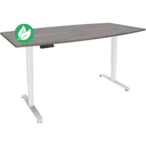 Table de réunion tonneau Actual Réglage électrique en hauteur - L. 200 x P. 100 Cm - Plateau Chêne Gris - Pieds métal Blanc Table de réunion tonneau Actual Réglage électrique en hauteur - L. 200 x P. 100 Cm - Plateau Chêne Gris - Pieds métal Blanc