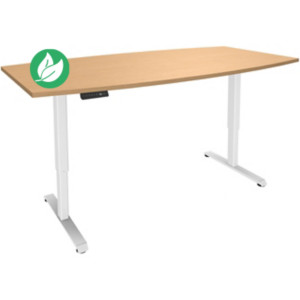 Table de réunion tonneau Actual Réglage électrique en hauteur - L. 200 x P. 100 Cm - Plateau Hêtre - Pieds métal Blanc Table de réunion tonneau Actual Réglage électrique en hauteur - L. 200 x P. 100 Cm - Plateau Hêtre - Pieds métal Blanc