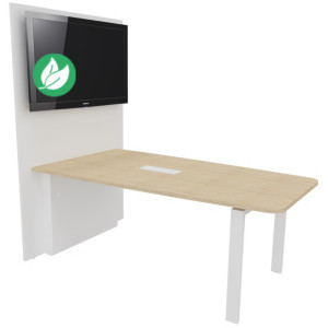 Table réunion Visio avec mur technique L.140 cm x H.72 cm - Plateau Chêne Pieds métal Blanc Table réunion Visio avec mur technique L.140 cm x H.72 cm - Plateau Chêne Pieds métal Blanc