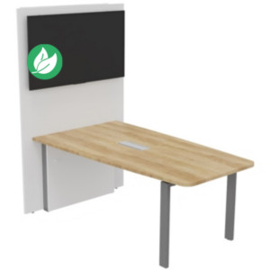 Table réunion Visio avec mur technique L.180 cm x H.72 cm - Plateau Chêne Nebraska Pieds métal Alu Table réunion Visio avec mur technique L.180 cm x H.72 cm - Plateau Chêne Nebraska Pieds métal Alu