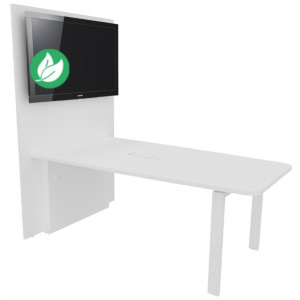 Table réunion Visio avec  mur technique L.180 cm x H.72 cm - Plateau et pieds métal Blanc