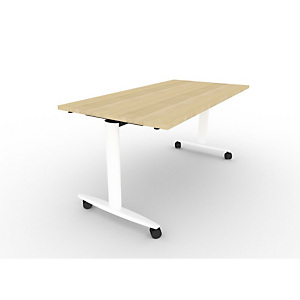 Table rabattable PRATIC à roulettes 140 X 80 plateau Chêne, piètement Blanc Table rabattable PRATIC à roulettes 140 X 80 plateau Chêne, piètement Blanc