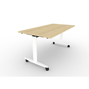 Table rabattable PRATIC à roulettes 160 X 80 plateau Chêne, piètement Blanc Table rabattable PRATIC à roulettes 160 X 80 plateau Chêne, piètement Blanc