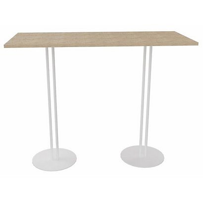 Table rectangle Roxane hauteur 110 cm plateau Chêne 140 x 60 cm - 2 pieds tube métal Blanc