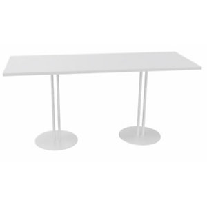 Table rectangle Roxane hauteur 74 cm plateau Blanc 140 x 60 cm - 2 pieds tube métal Blanc
