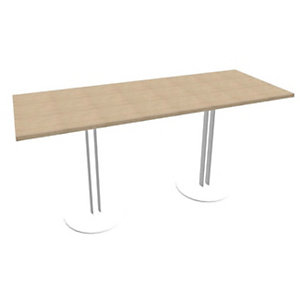 Table rectangle Roxane hauteur 74 cm plateau Chêne 140 x 60 cm - 2 pieds tube métal Blanc