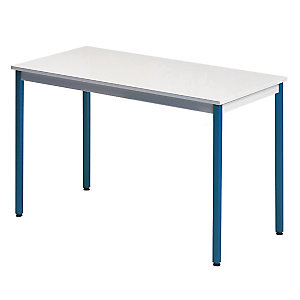 Table rectangulaire 140 x 70 cm plateau gris / pieds bleus