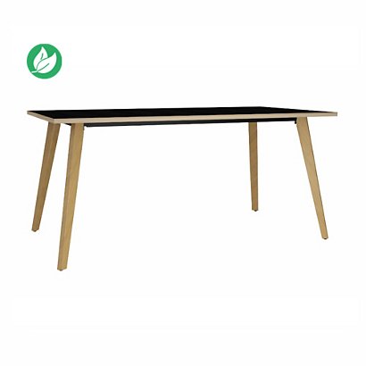 Table rectangulaire Halden - L.140 x P.80 cm - Plateau Noir bords Chêne - Pieds bois Chêne