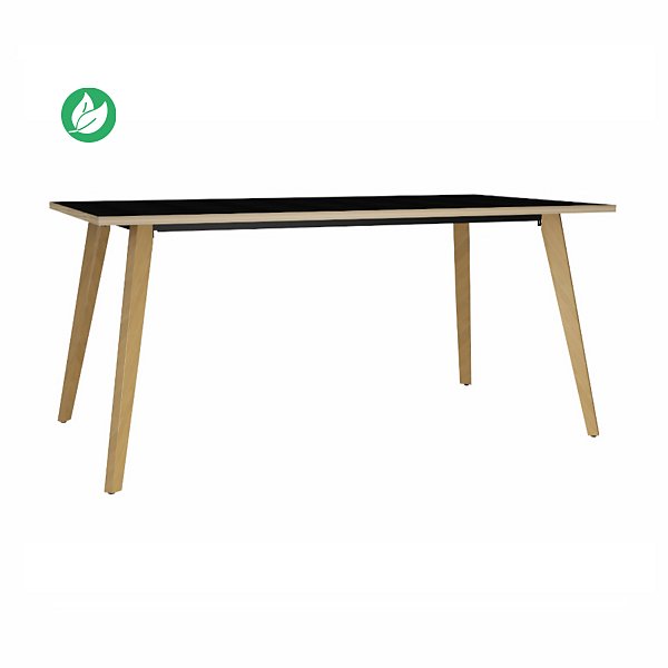 Table rectangulaire Halden - L.140 x P.80 cm - Plateau Noir bords Chêne - Pieds bois Chêne