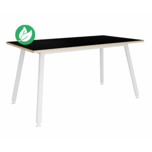 Table rectangulaire Halden - L.140 x P.80 cm - Plateau Noir bords Chêne - Pieds métal Blanc