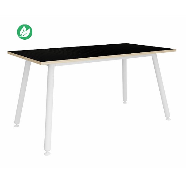 Table rectangulaire Halden - L.140 x P.80 cm - Plateau Noir bords Chêne - Pieds métal Blanc