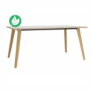 Table rectangulaire Halden - L.160 x P.80 cm - Plateau Blanc bords Chêne - Pieds bois Chêne Table rectangulaire Halden - L.160 x P.80 cm - Plateau Blanc bords Chêne - Pieds bois Chêne