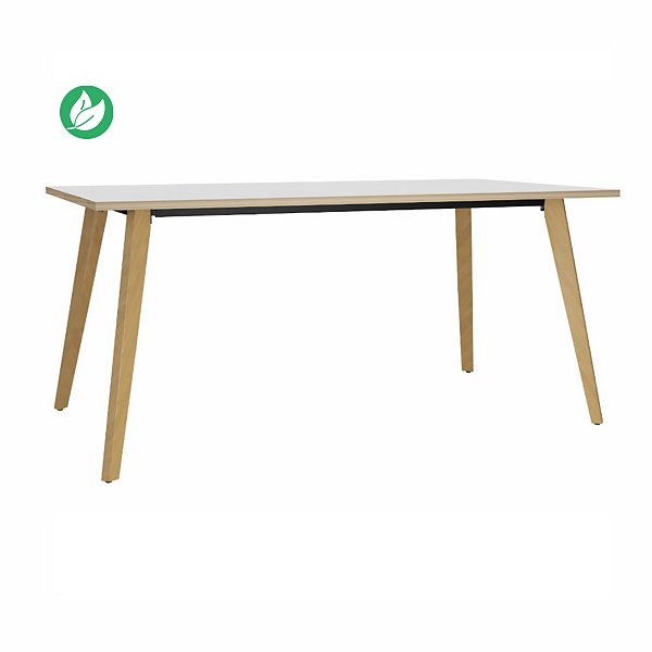 Table rectangulaire Halden - L.160 x P.80 cm - Plateau Blanc bords Chêne - Pieds bois Chêne