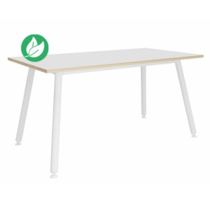 Table rectangulaire Halden - L.160 x P.80 cm - Plateau Blanc bords Chêne - Pieds métal Blanc Table rectangulaire Halden - L.160 x P.80 cm - Plateau Blanc bords Chêne - Pieds métal Blanc