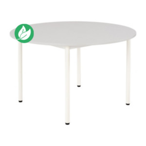 Table de restauration Budget ronde D120 cm - Plateau stratifié Gris - Pieds métal Blanc Table de restauration Budget ronde D120 cm - Plateau stratifié Gris - Pieds métal Blanc