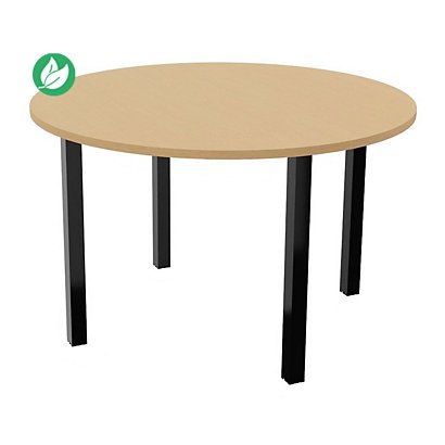 Table ronde 120 cm - 4 pieds métal Noir - Plateau Hêtre