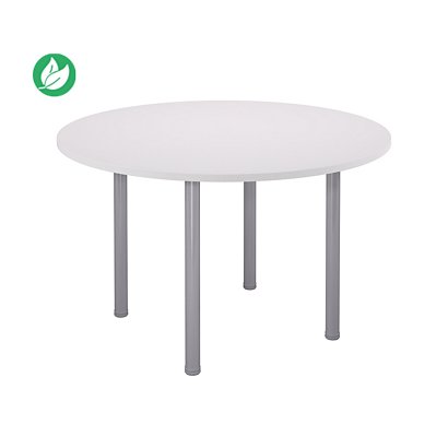 Table ronde 120 cm - 4 pieds tube Aluminium - Plateau Blanc