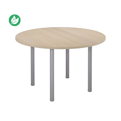 Table ronde 120 cm - 4 pieds tube Aluminium - Plateau Chêne
