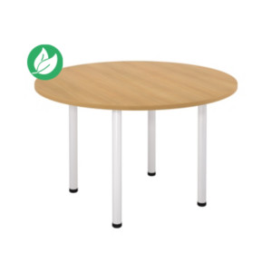 Table ronde 120 cm - 4 pieds tube Blanc - Plateau Hêtre Table ronde 120 cm - 4 pieds tube Blanc - Plateau Hêtre