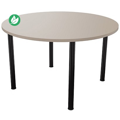 Table ronde 120 cm - 4 pieds tube Noir - Plateau Argile
