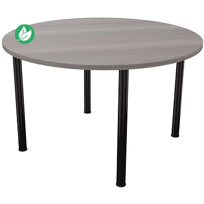 Table ronde 120 cm - 4 pieds tube Noir - Plateau Cèdre