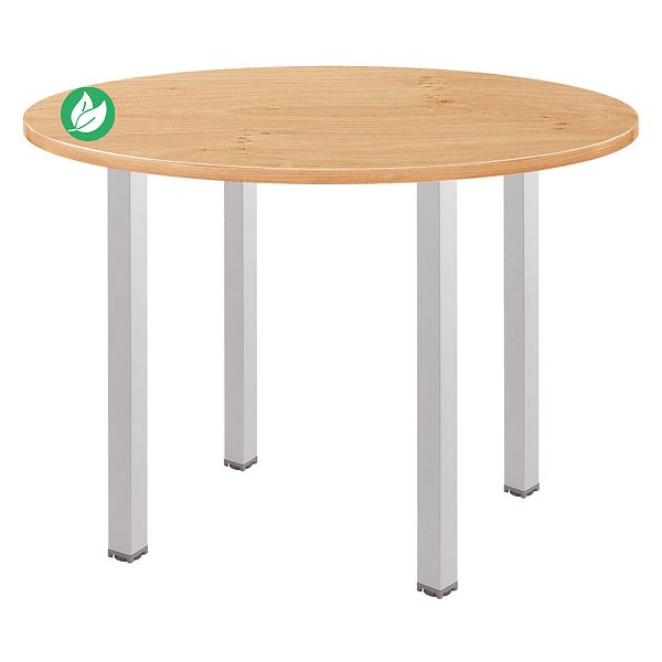 Table ronde Actual Ø 100 cm - Plateau Chêne - Pieds carrés Aluminium - 1