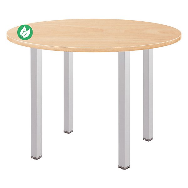 Table ronde Actual Ø 100 cm - Plateau Hêtre - Pieds carrés Aluminium