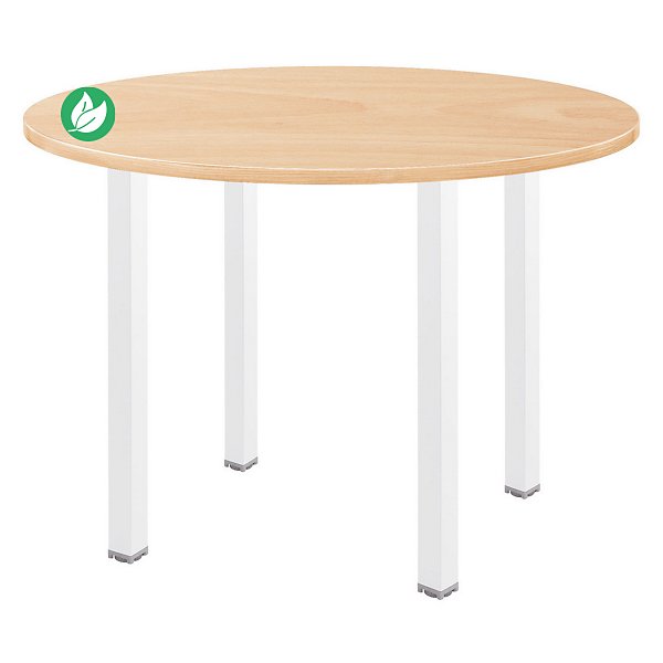 Table ronde Actual Ø 100 cm - Plateau Hêtre - Pieds carrés Blanc